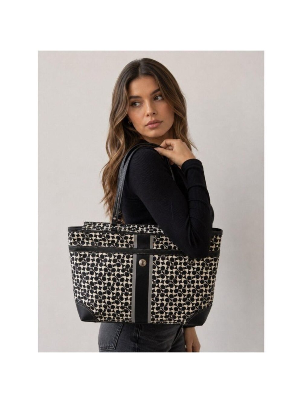 Coach Chelsea Heritage Stripe Tote Work Diaper Shoulder Bag Leather Canvas Large